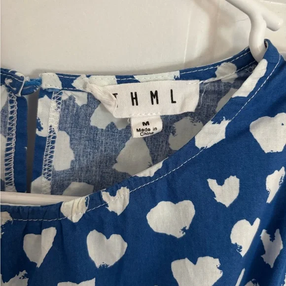 THML Blue Heart Print Flutter Sleeve Top - Picture 4 of 10